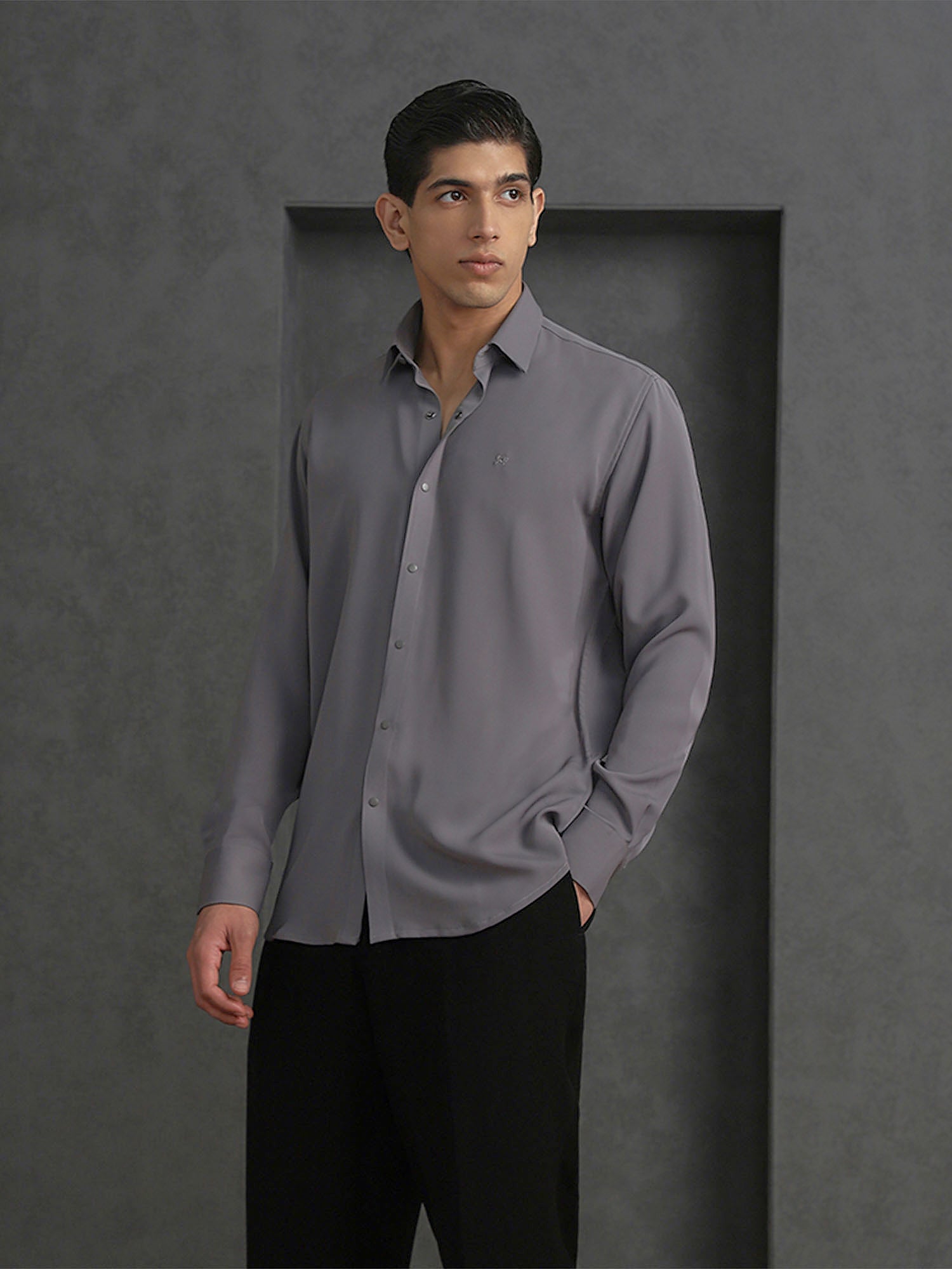 Grey Slim Fit Stroma Shirt with Classic Plain Design