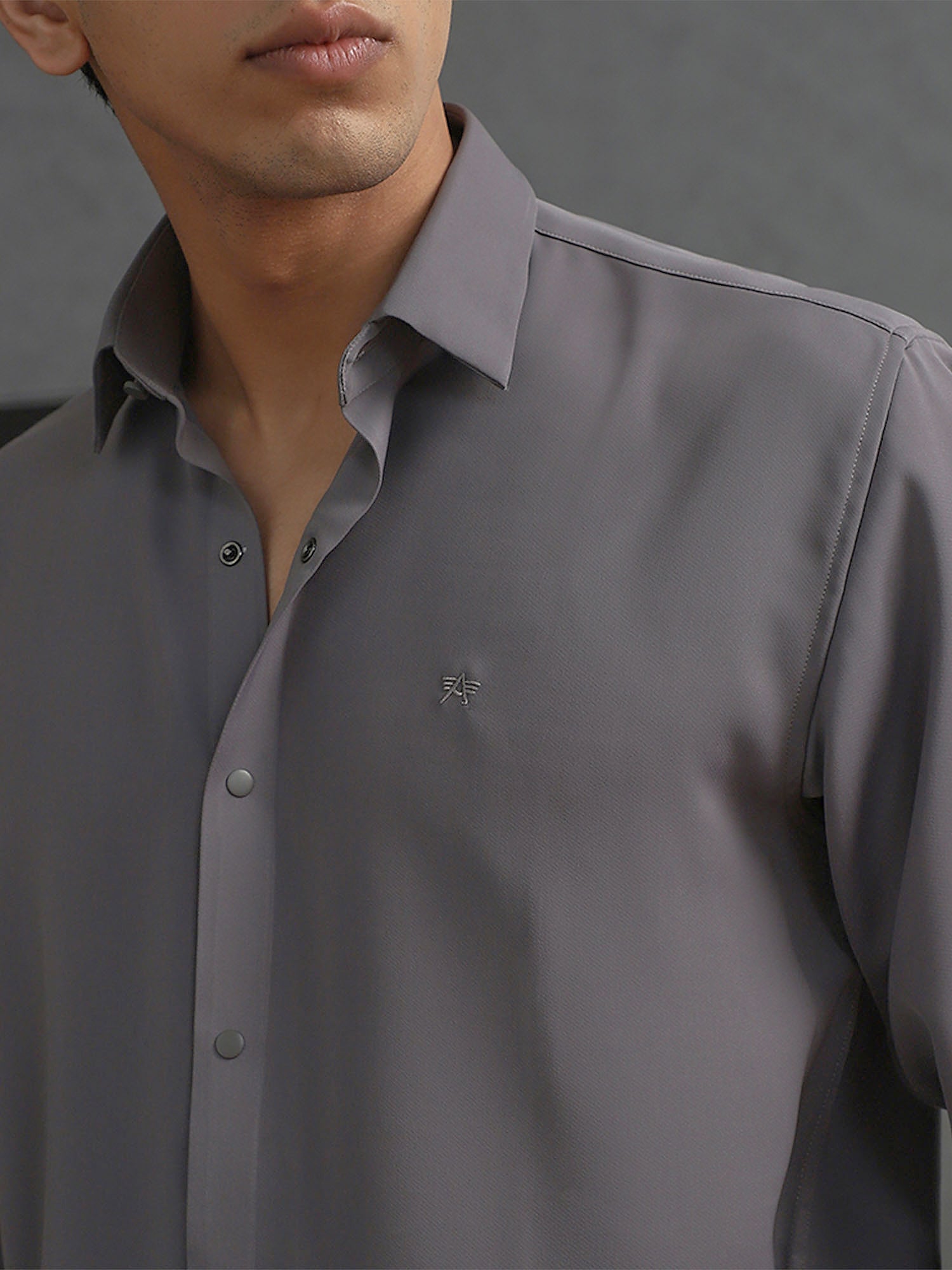 Grey Slim Fit Stroma Shirt with Classic Plain Design