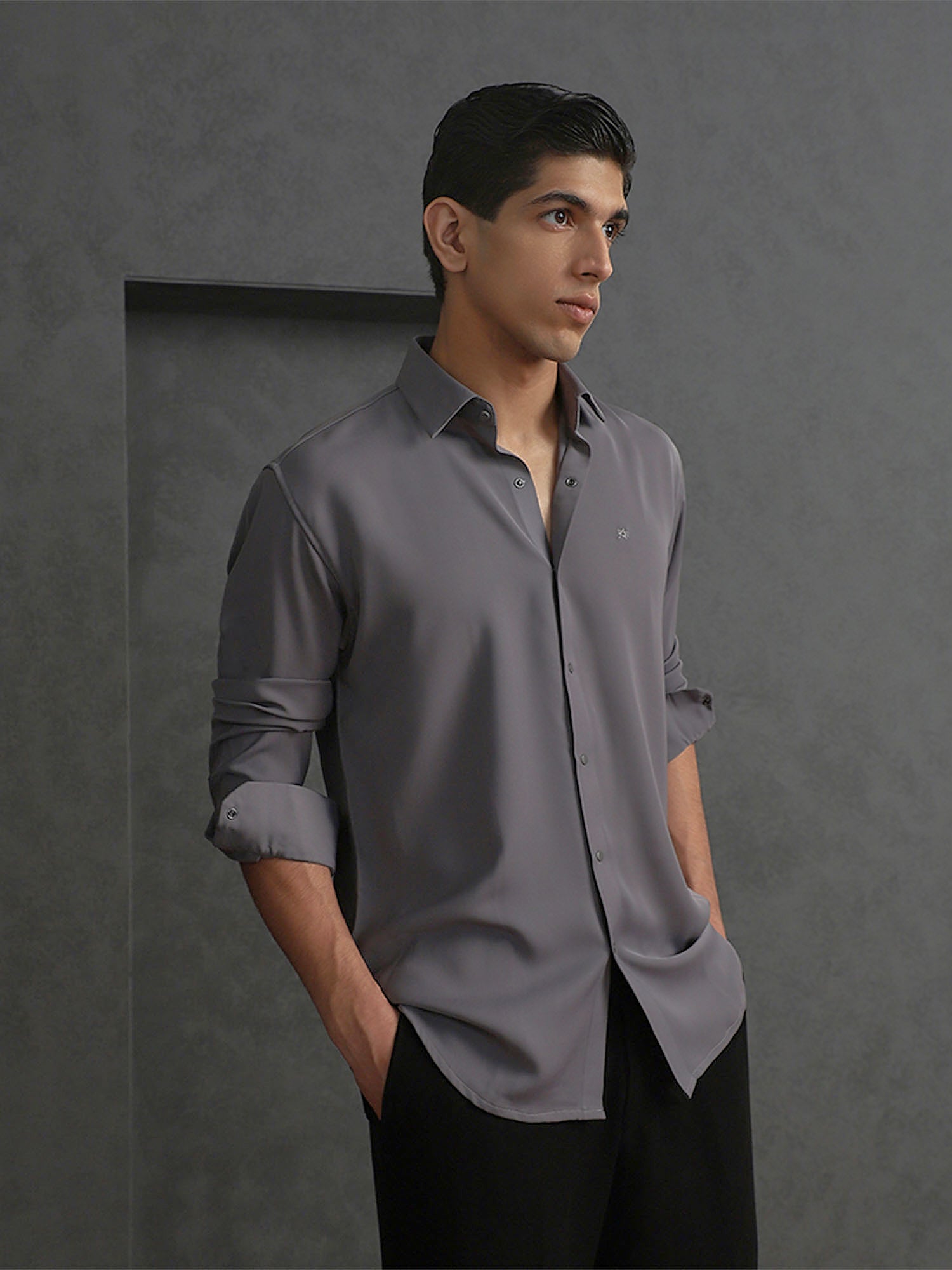 Grey Slim Fit Stroma Shirt with Classic Plain Design