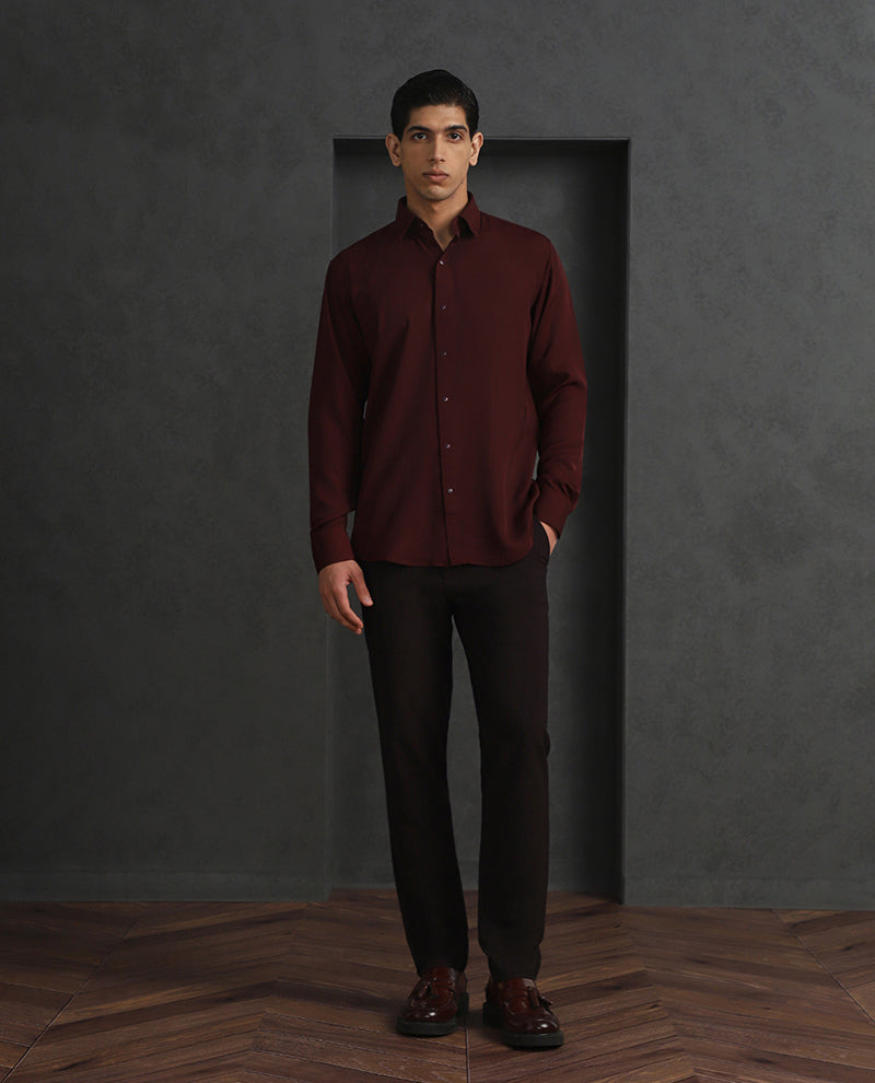 Wine Slim Fit Stroma Shirt with Timeless Plain Design