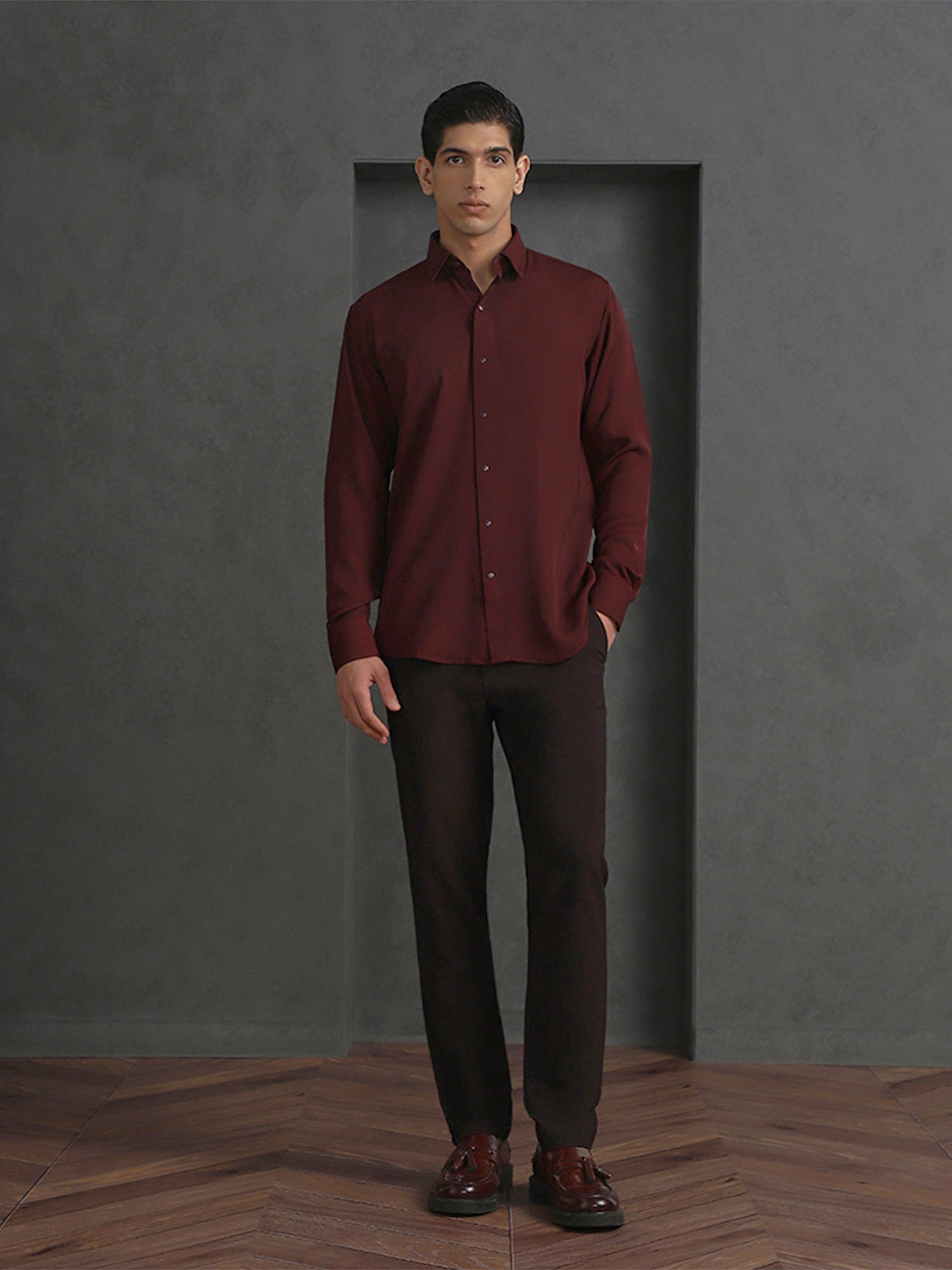Wine Slim Fit Stroma Shirt with Timeless Plain Design