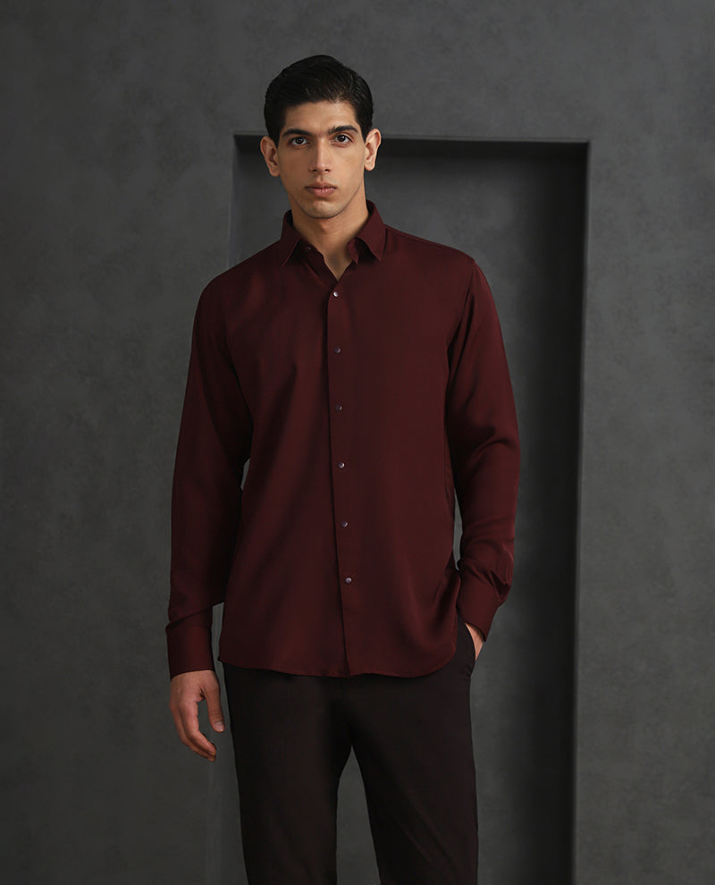 Wine Slim Fit Stroma Shirt with Timeless Plain Design