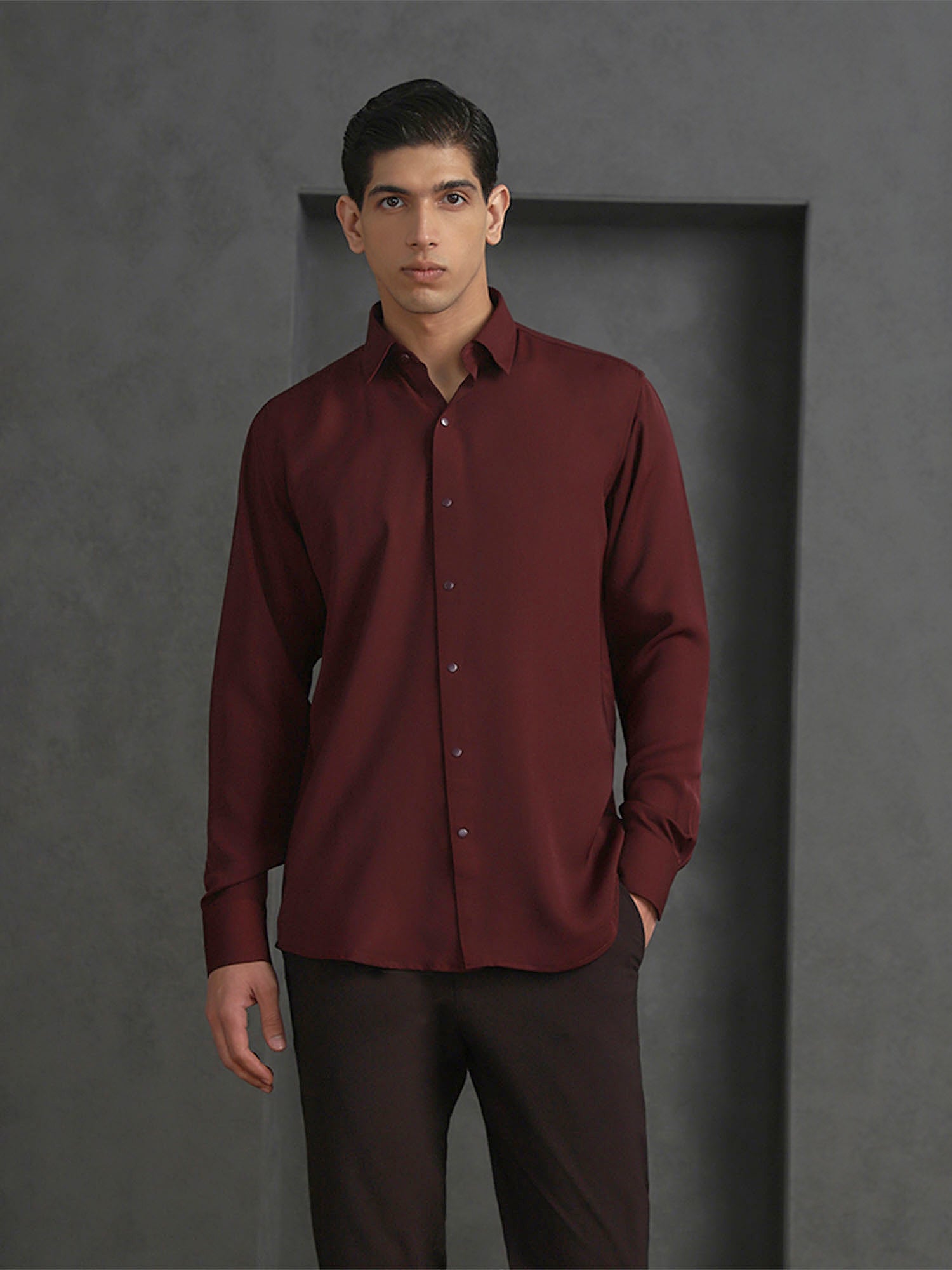 Wine Slim Fit Stroma Shirt with Timeless Plain Design
