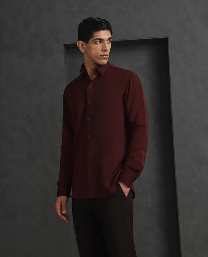 Wine Slim Fit Stroma Shirt with Timeless Plain Design