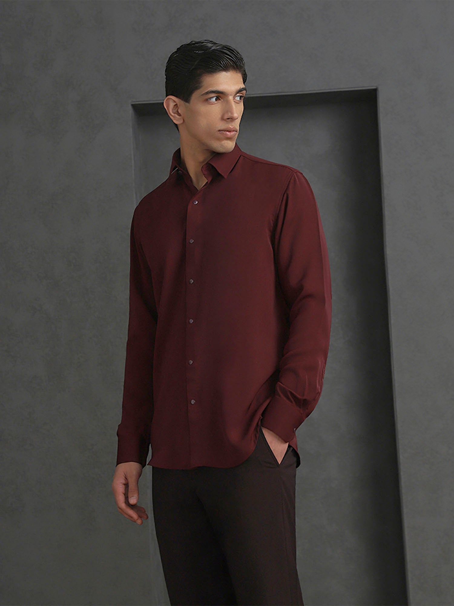 Wine Slim Fit Stroma Shirt with Timeless Plain Design
