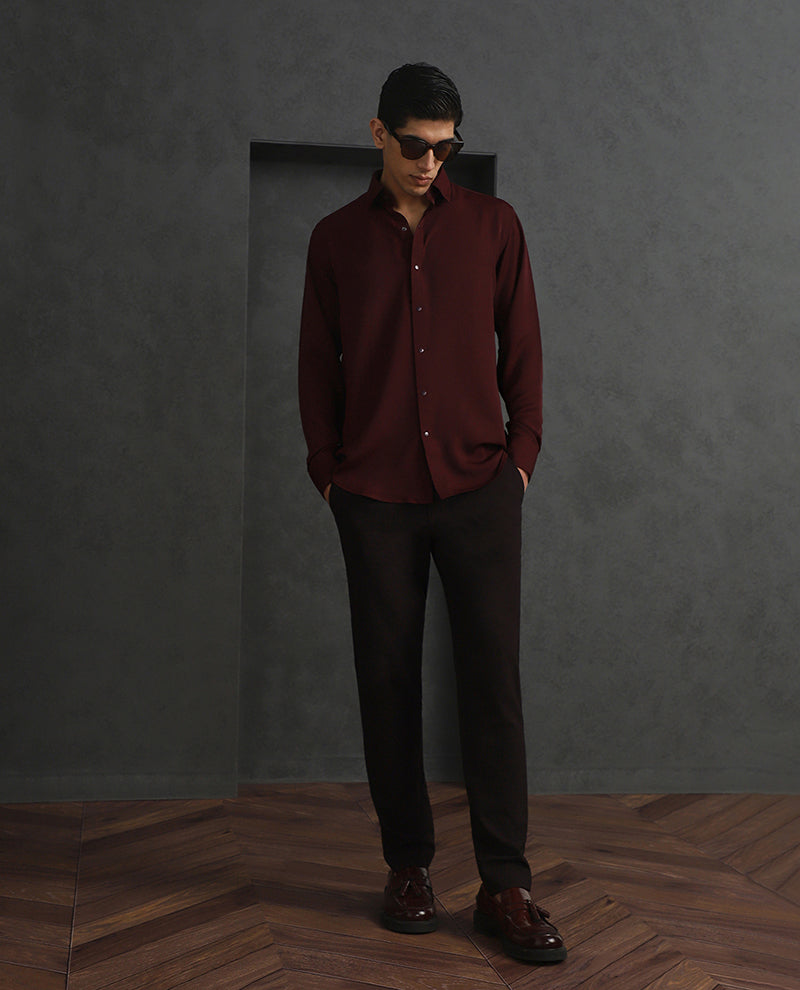 Wine Slim Fit Stroma Shirt with Timeless Plain Design