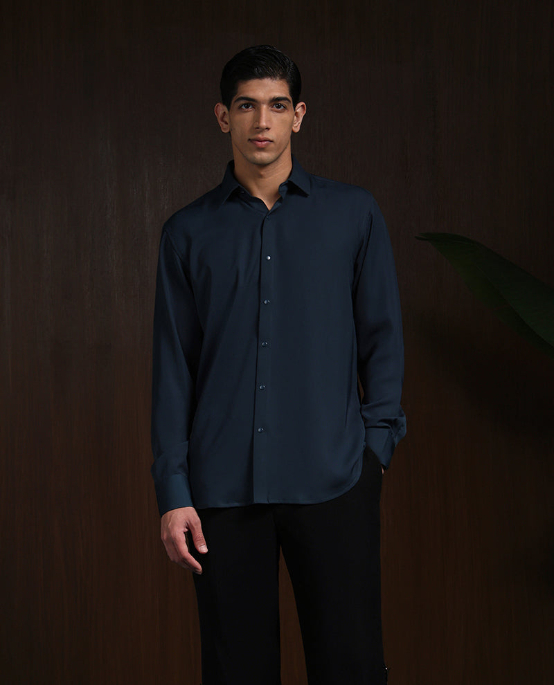 A.F. Blue Slim Fit Stroma Shirt with Classic Plain Design