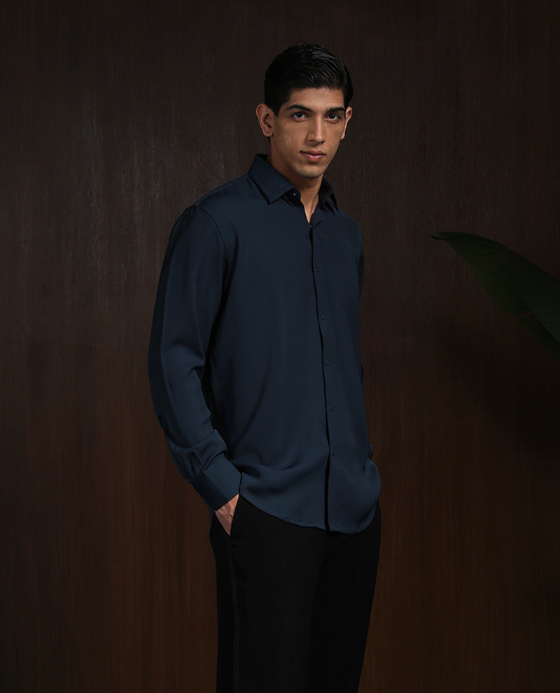 A.F. Blue Slim Fit Stroma Shirt with Classic Plain Design