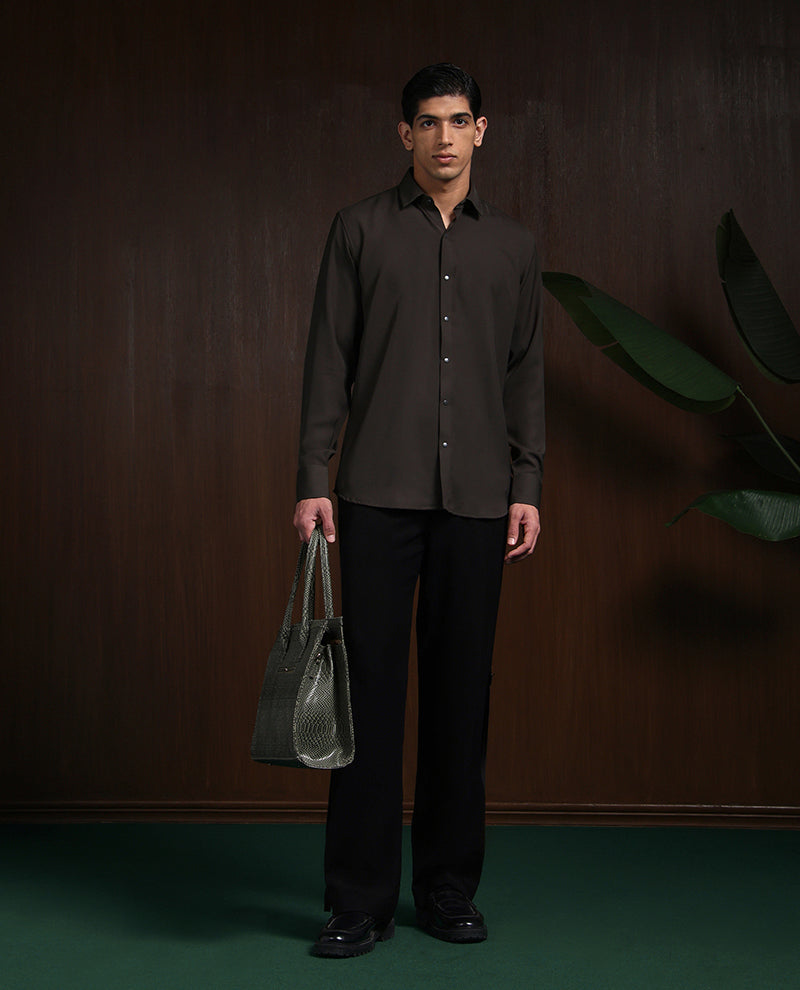 Bottle Green Slim Fit Stroma Shirt with Timeless Plain Style