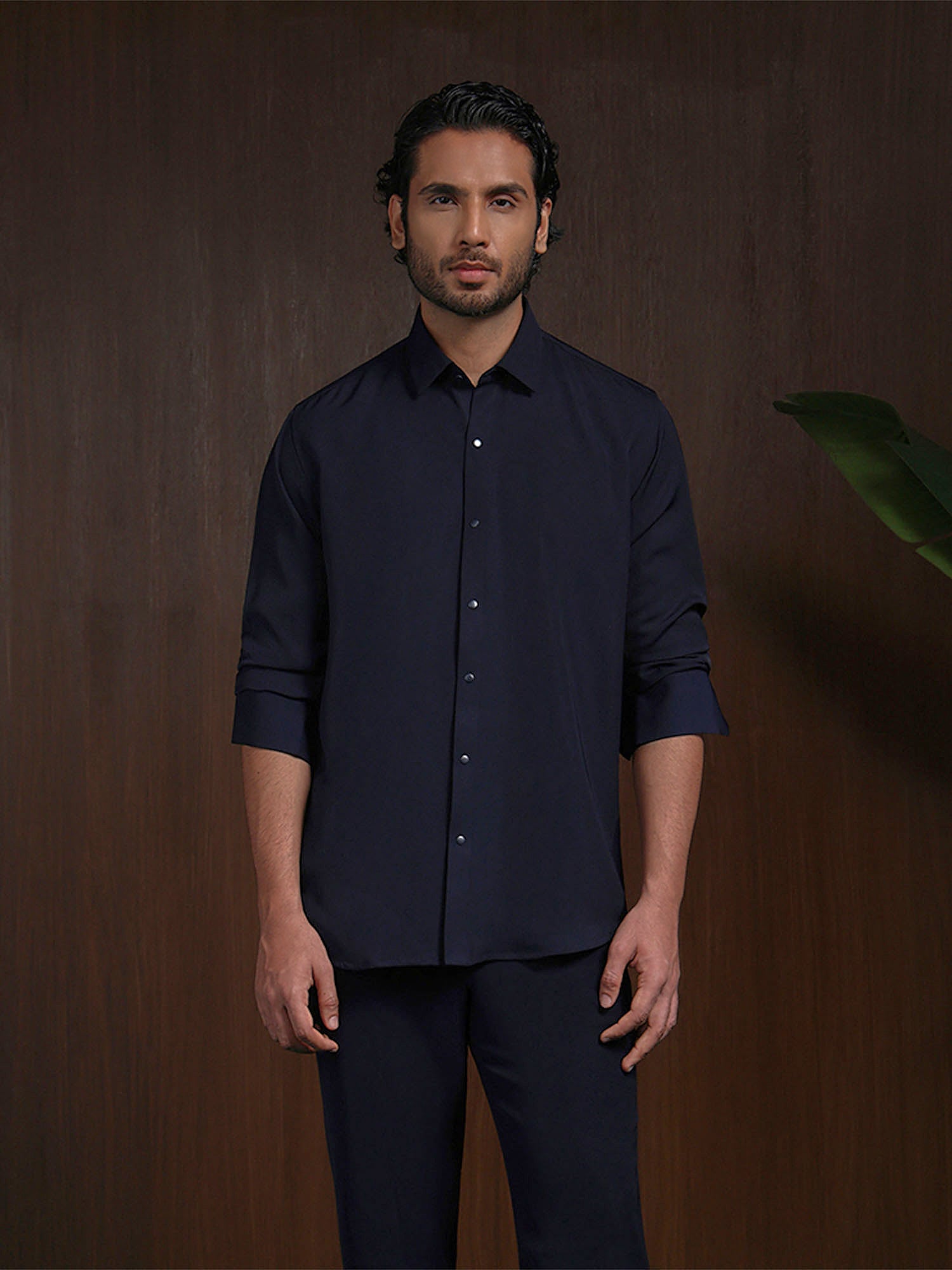 Navy Blue Slim Fit Stroma Shirt with Timeless Plain Design