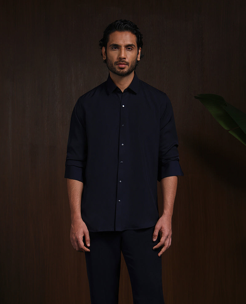 Navy Blue Slim Fit Stroma Shirt with Timeless Plain Design