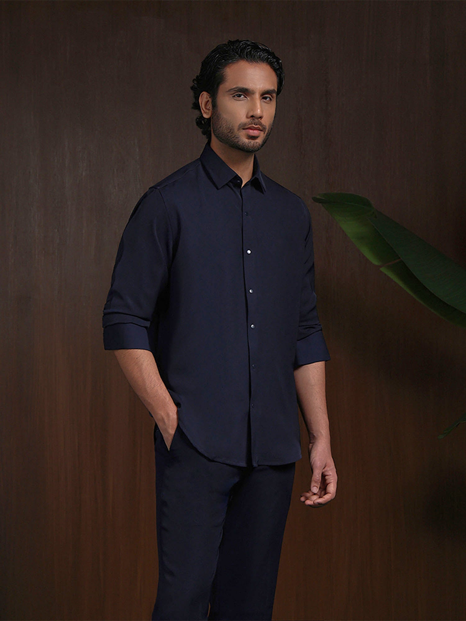 Navy Blue Slim Fit Stroma Shirt with Timeless Plain Design