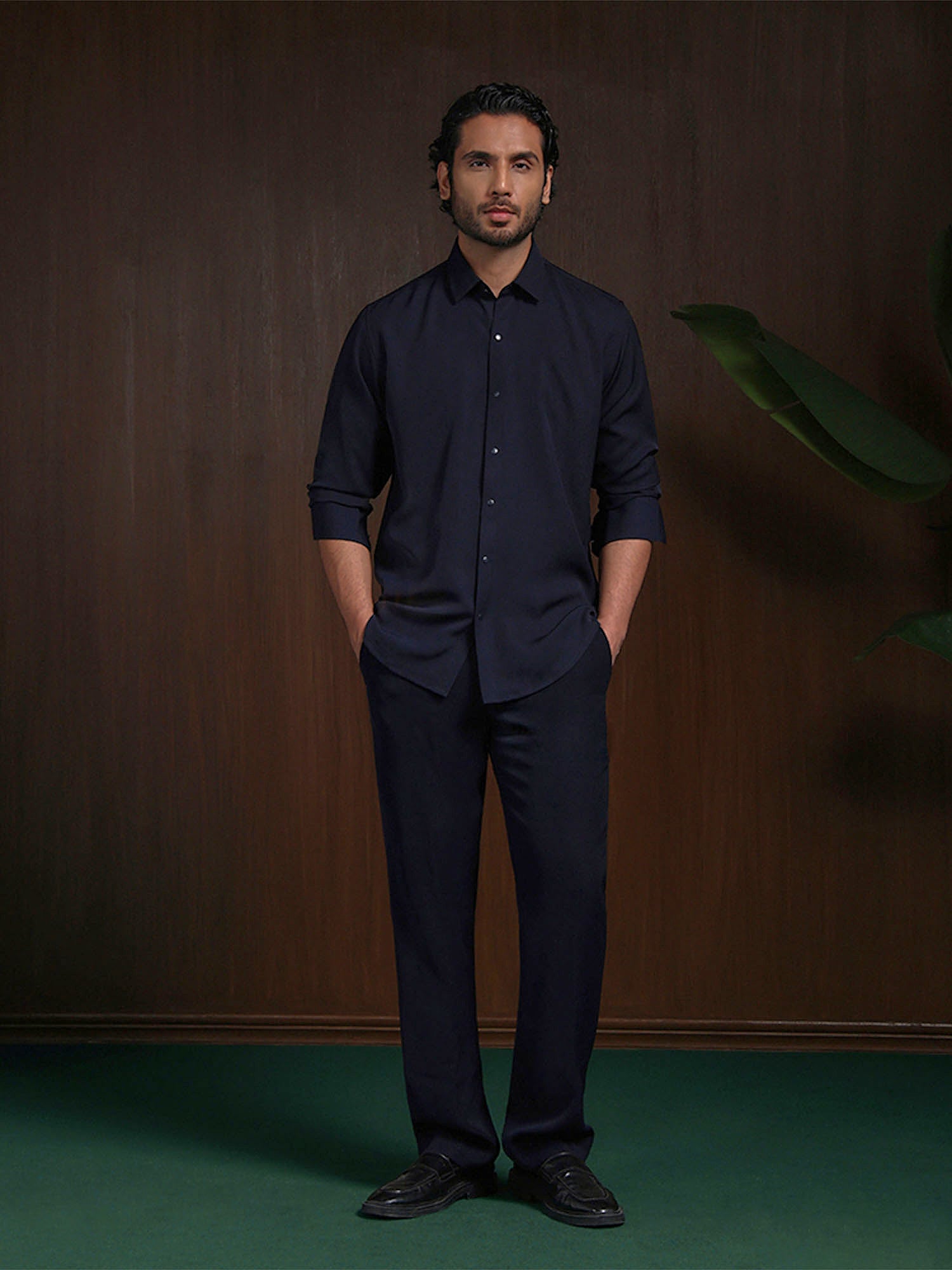 Navy Blue Slim Fit Stroma Shirt with Timeless Plain Design