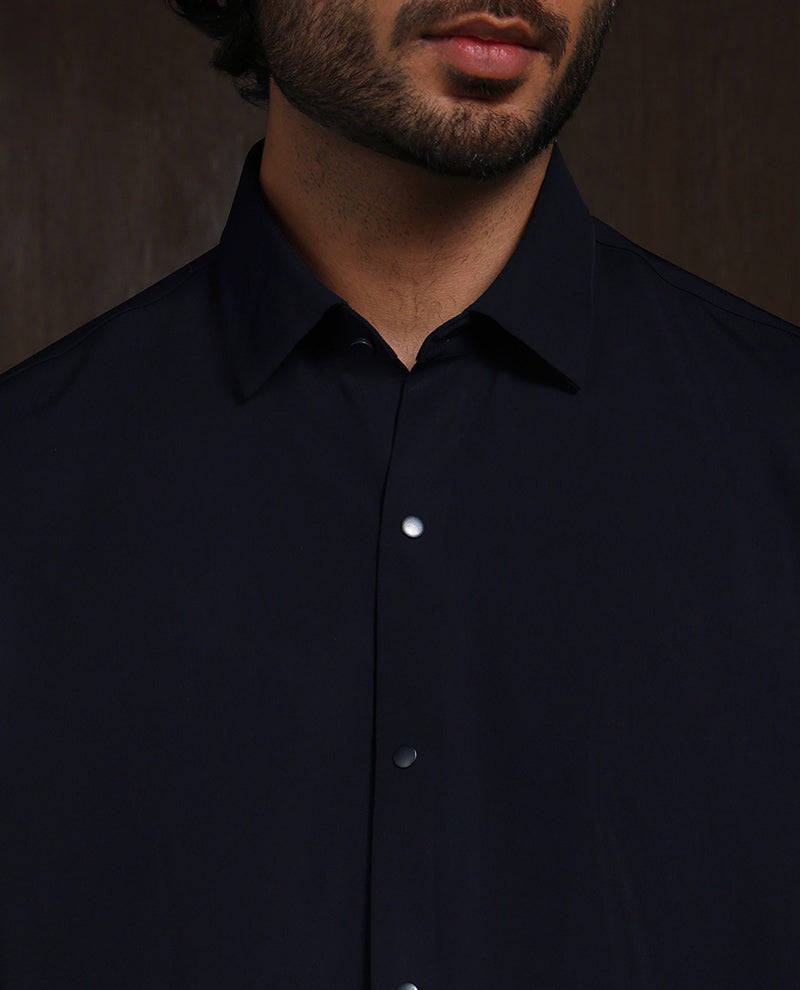 Navy Blue Slim Fit Stroma Shirt with Timeless Plain Design