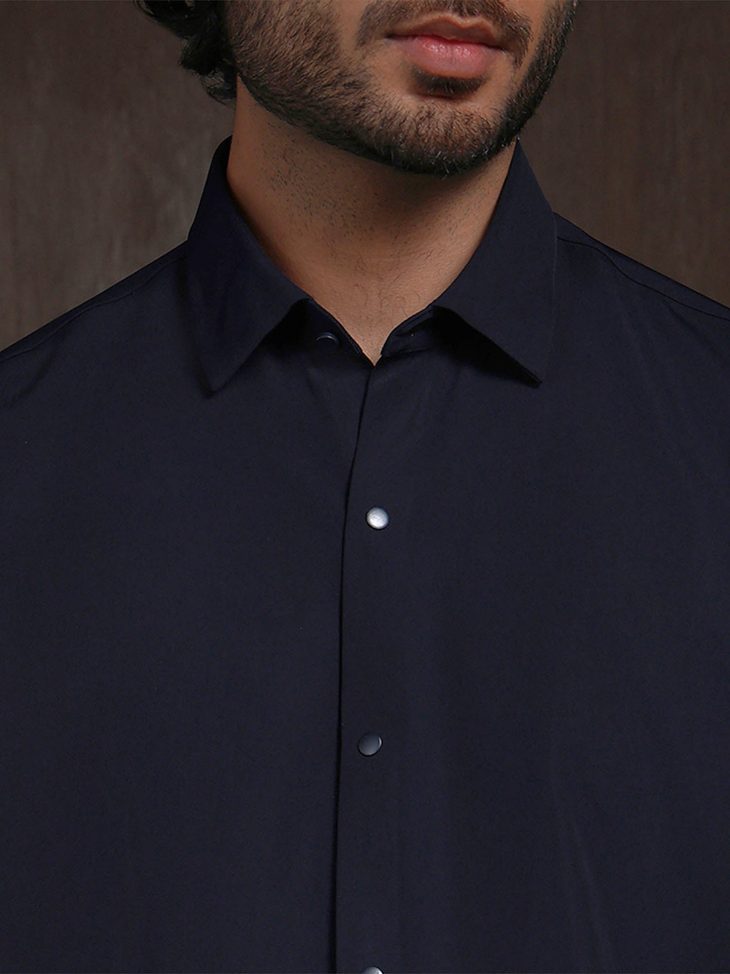 Navy Blue Slim Fit Stroma Shirt with Timeless Plain Design