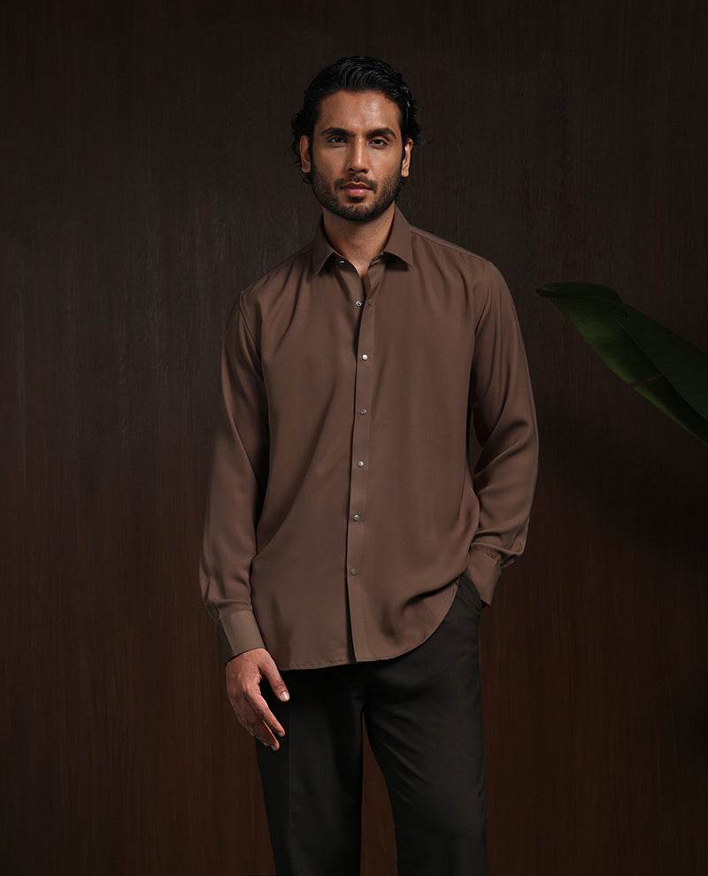 Dark Khaki Slim Fit Stroma Shirt with Classic Plain Design