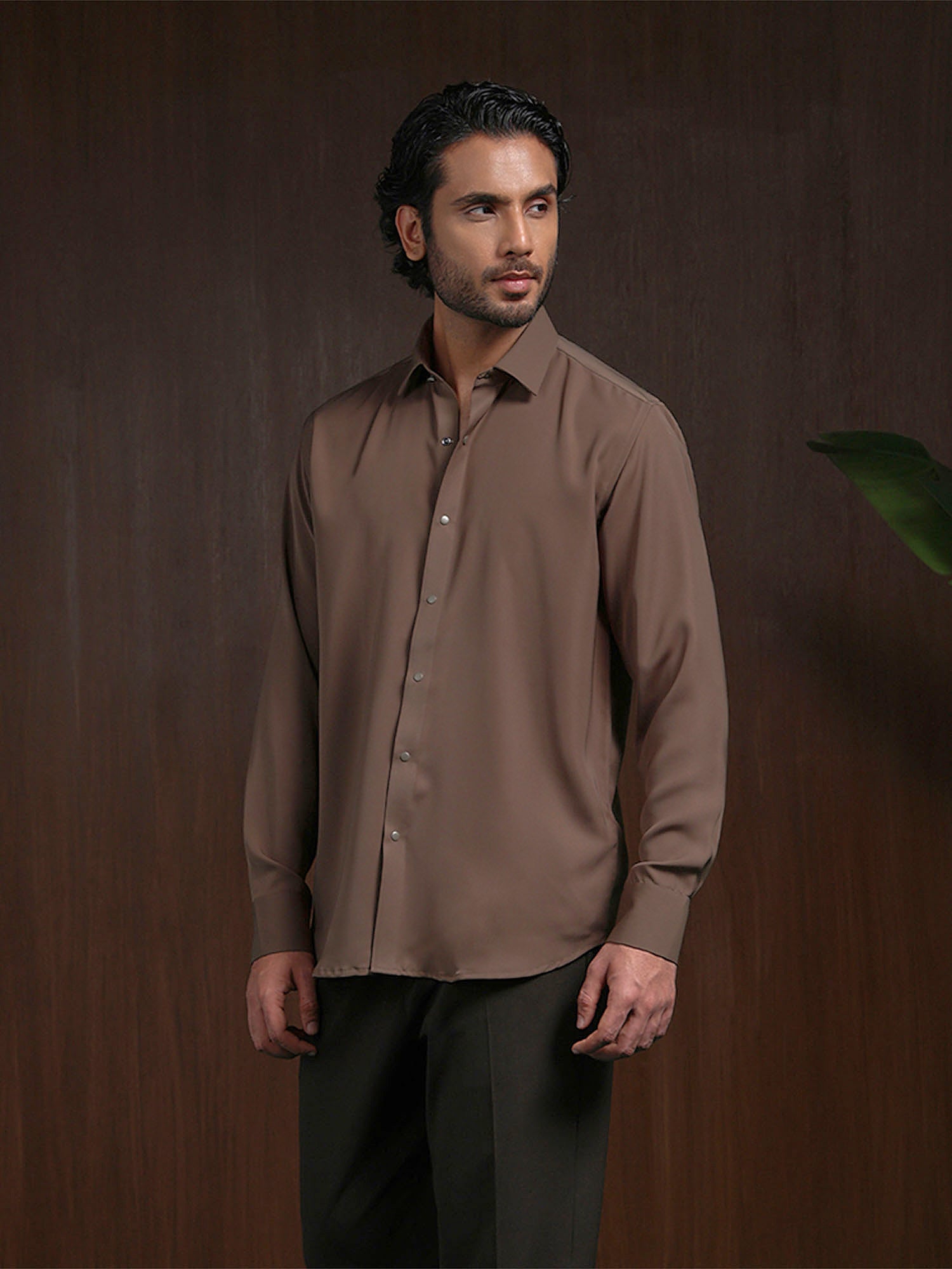 Dark Khaki Slim Fit Stroma Shirt with Classic Plain Design