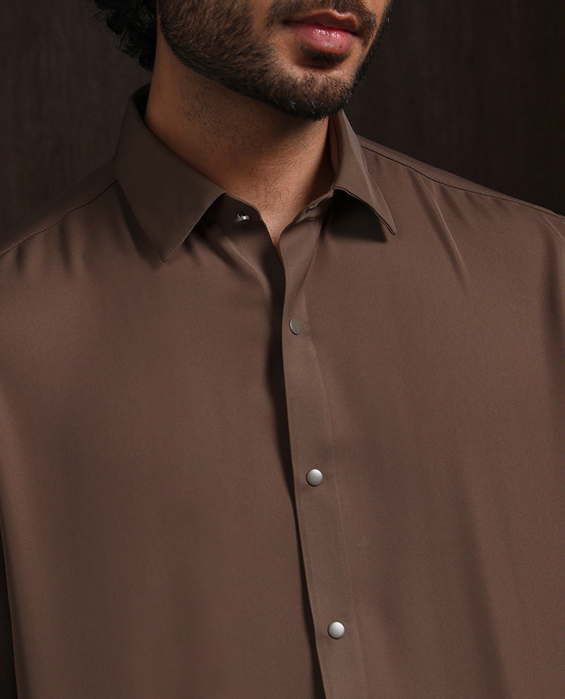 Dark Khaki Slim Fit Stroma Shirt with Classic Plain Design