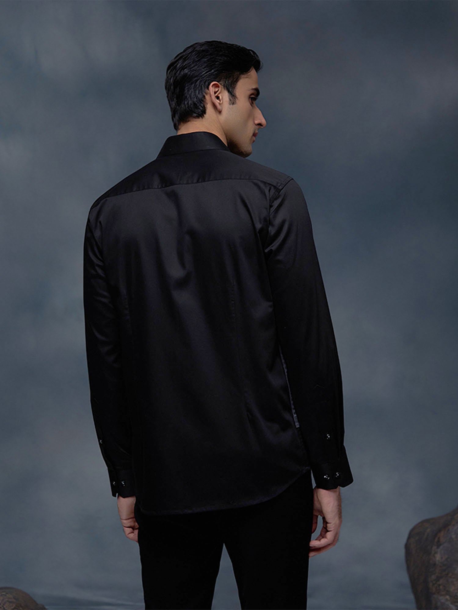 Black and Grey with Hand Embroidery Premium Cotton Slim Fit Shirt