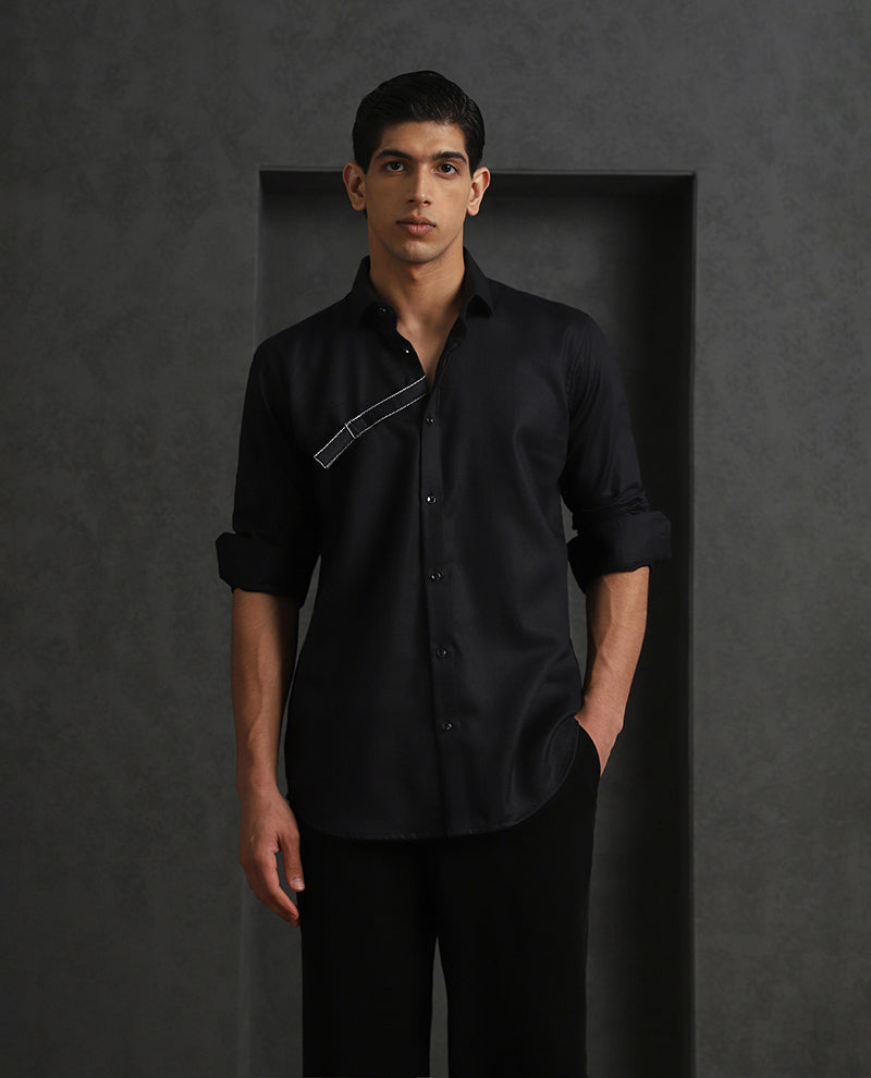 Black Slim Fit Cotton Designer Shirt with Modern Appeal