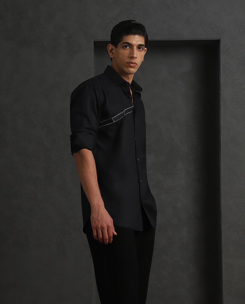 Black Slim Fit Cotton Designer Shirt with Modern Appeal
