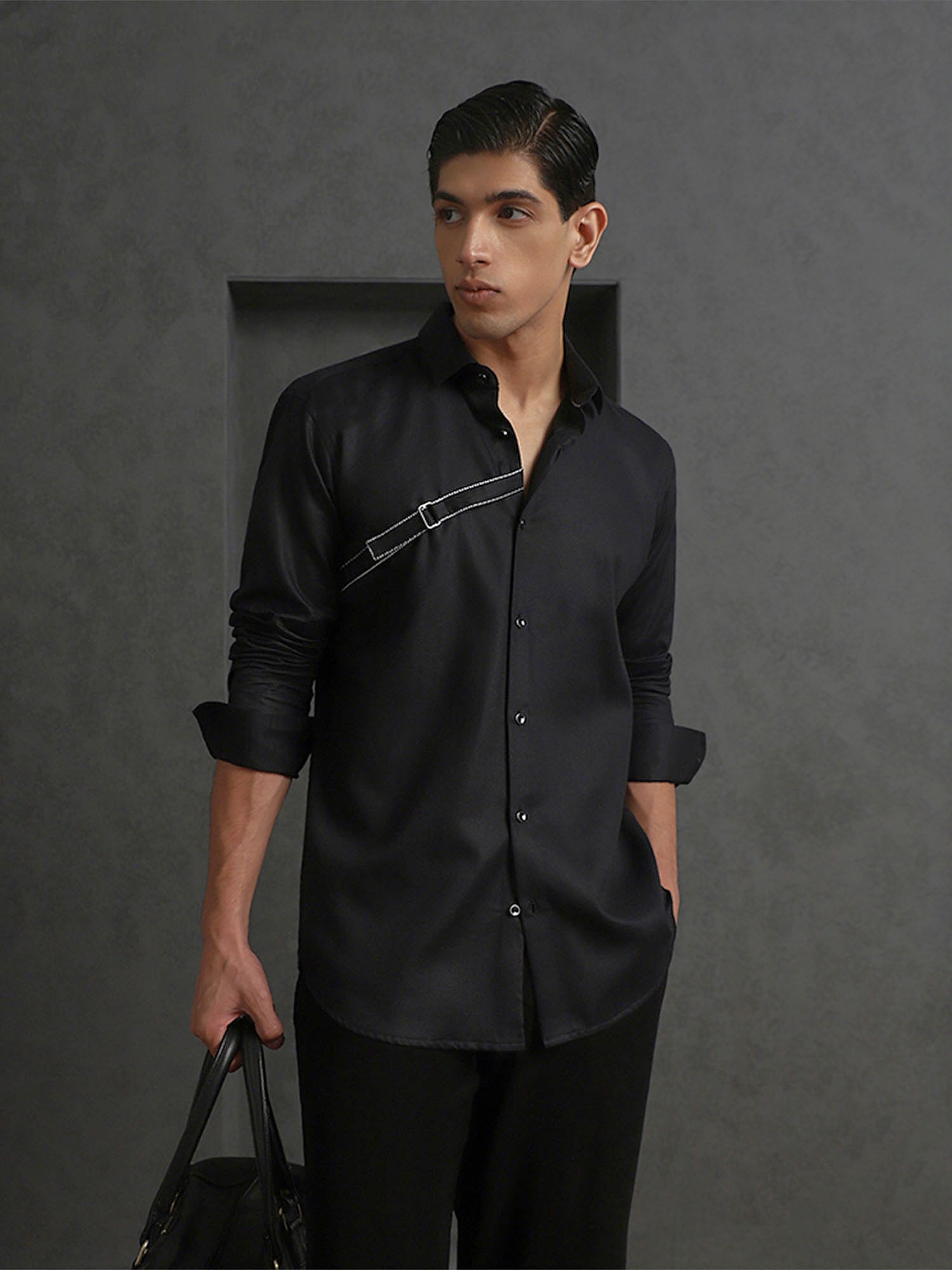 Black Slim Fit Cotton Designer Shirt with Modern Appeal