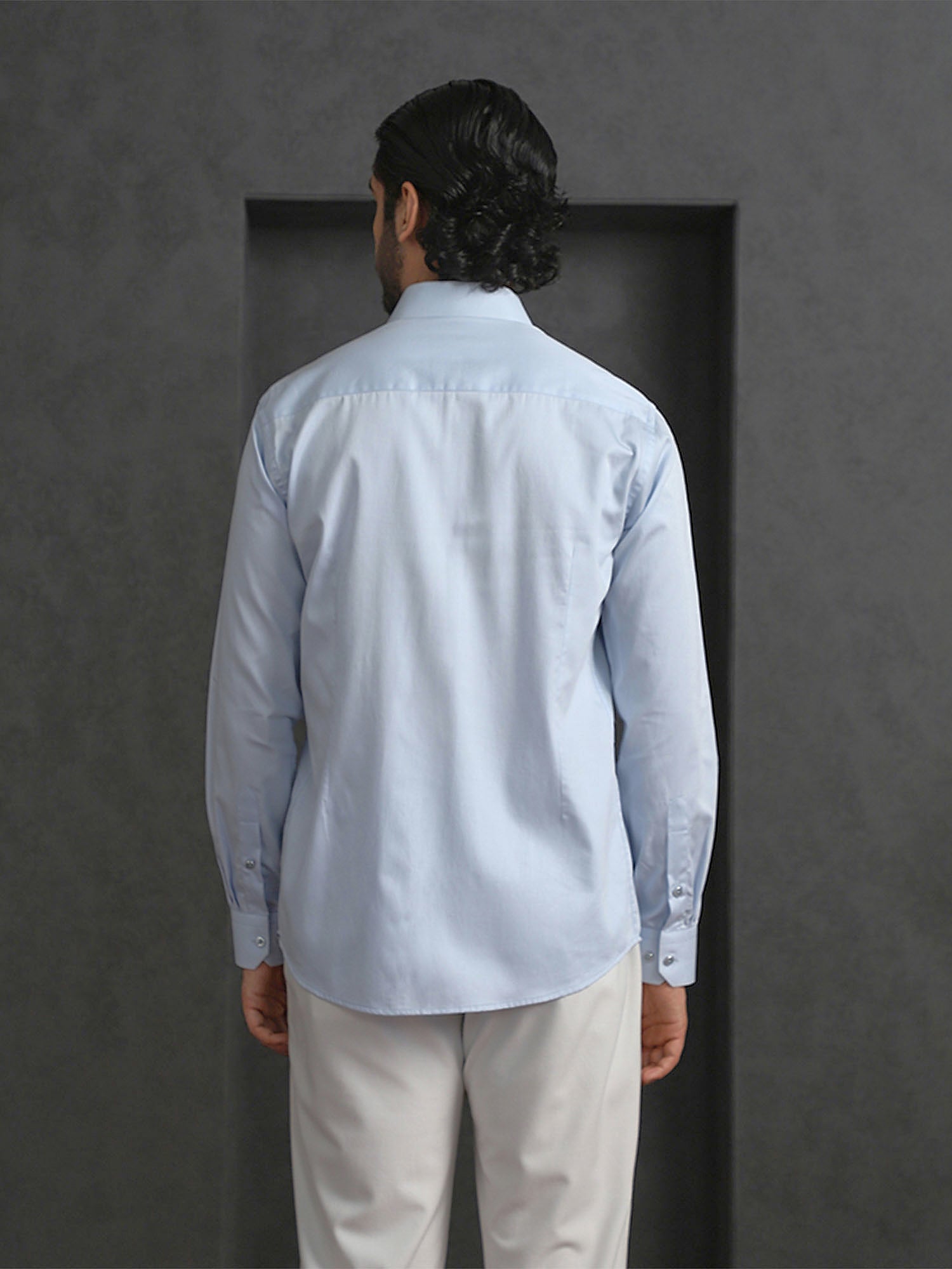 Light Blue Slim Fit Cotton Shirt with Elegant Embroidery Detailing