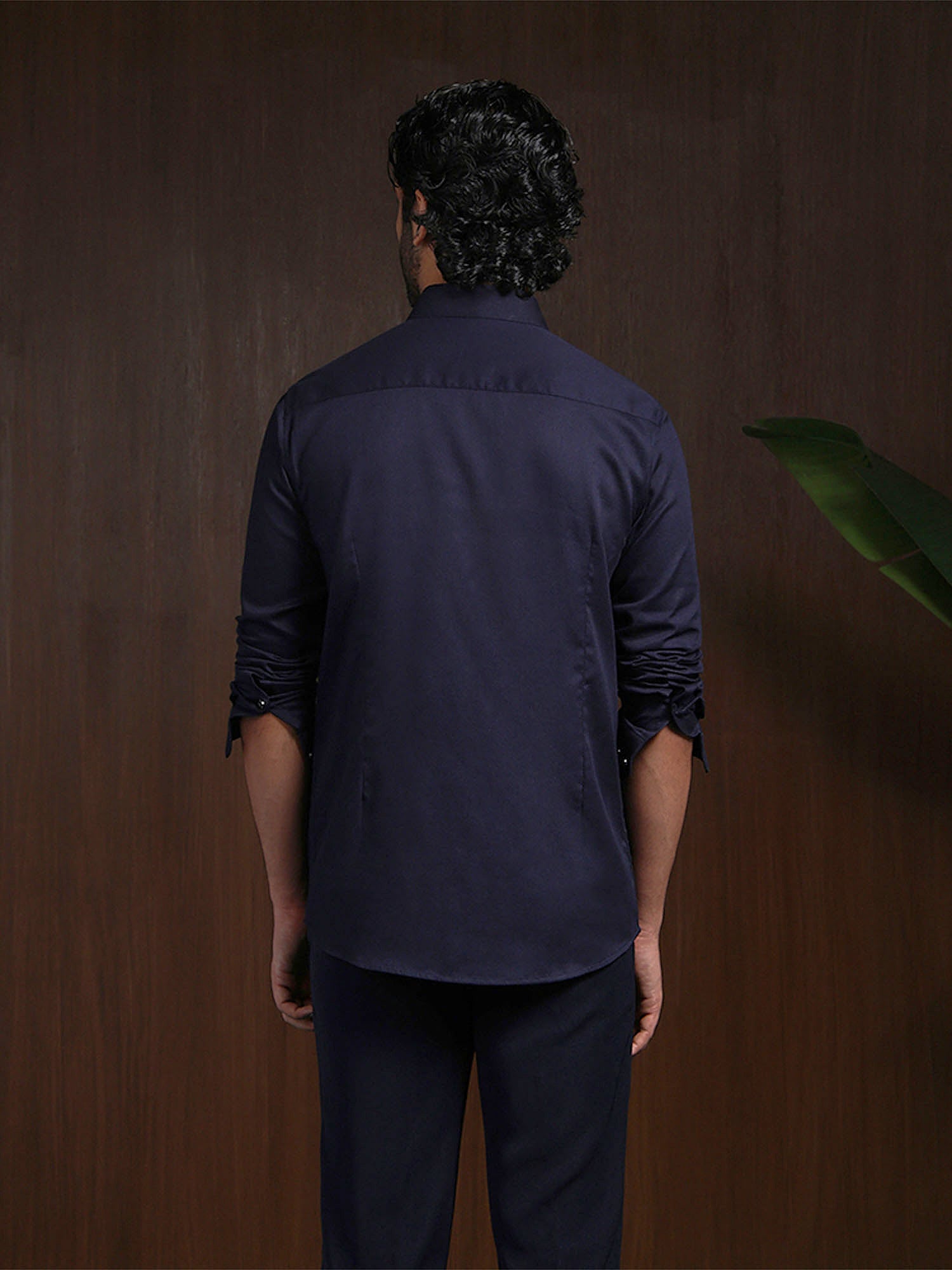 Navy Blue Slim Fit Cotton Designer Shirt with Contemporary Style