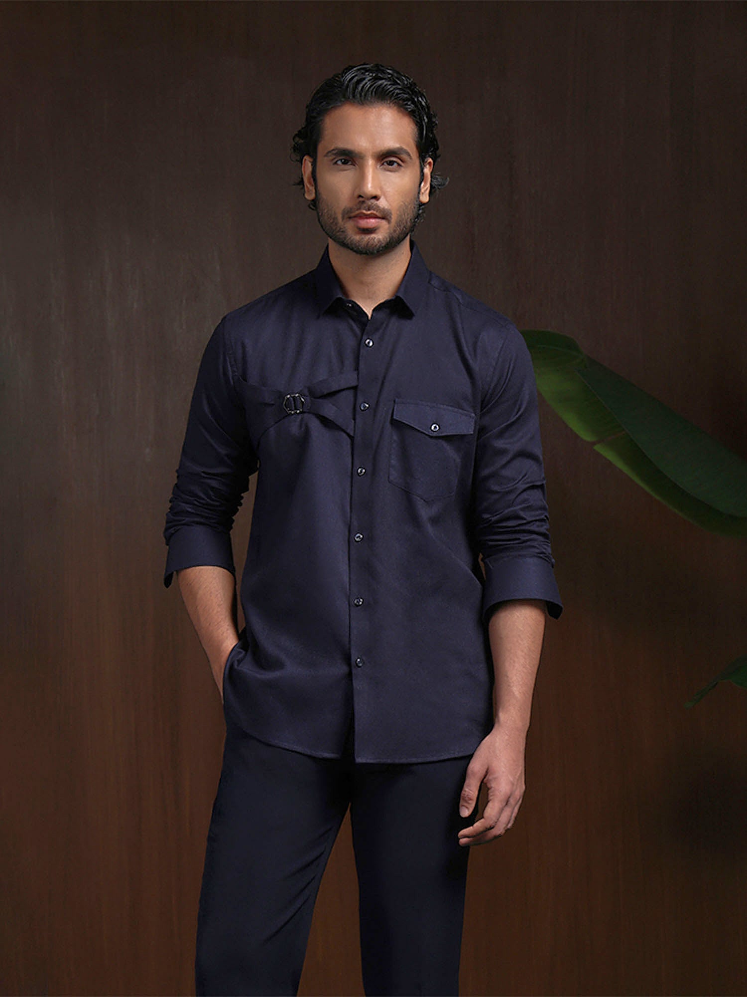 Navy Blue Slim Fit Cotton Designer Shirt with Contemporary Style