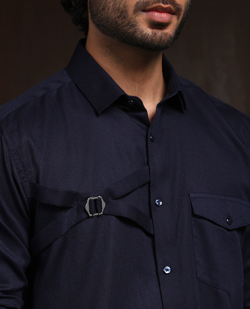Navy Blue Slim Fit Cotton Designer Shirt with Contemporary Style