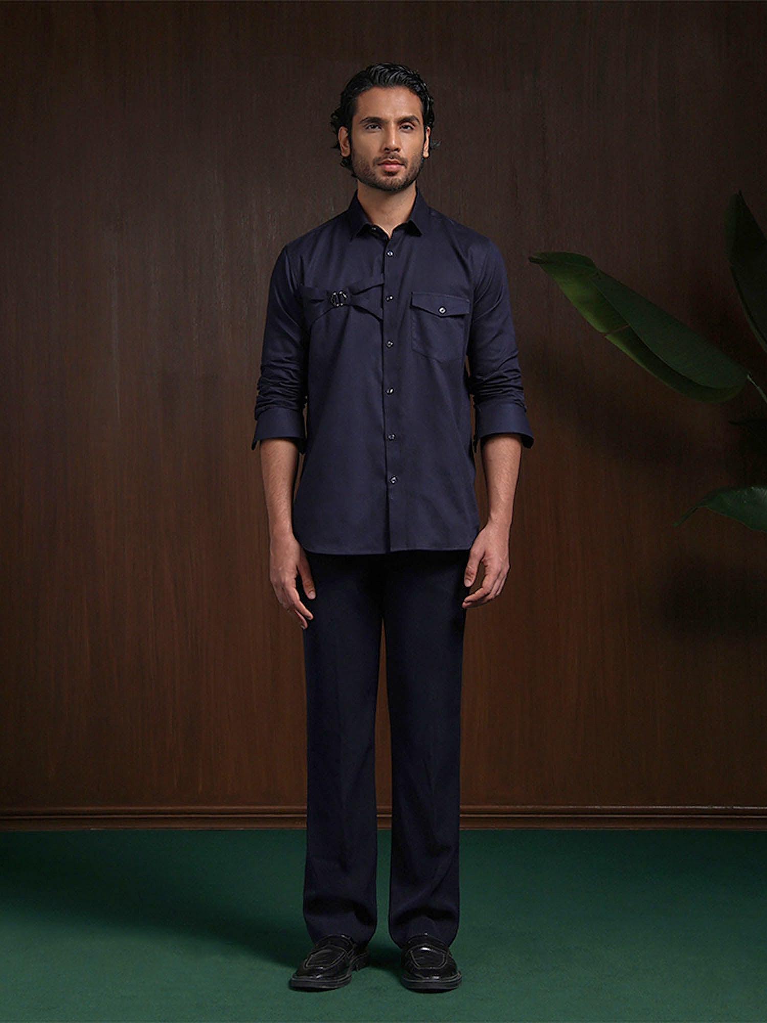 Navy Blue Slim Fit Cotton Designer Shirt with Contemporary Style