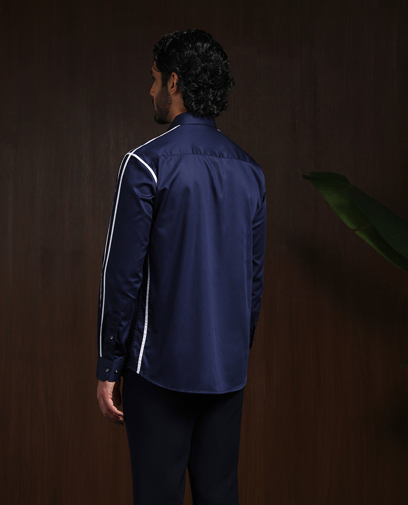 Navy Blue Slim Fit Cotton Designer Shirt with Contemporary Appeal
