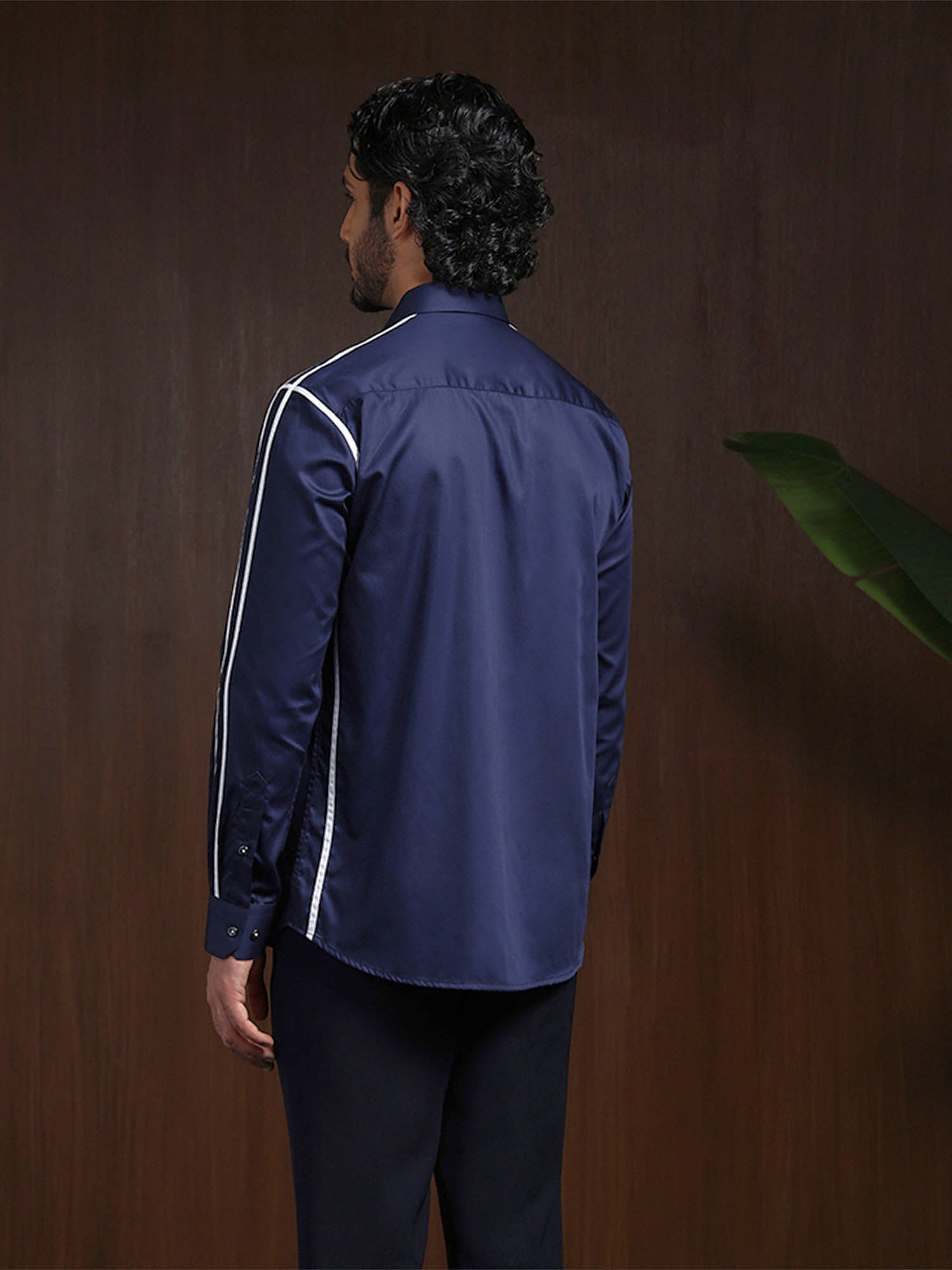 Navy Blue Slim Fit Cotton Designer Shirt with Contemporary Appeal