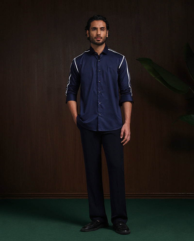 Navy Blue Slim Fit Cotton Designer Shirt with Contemporary Appeal