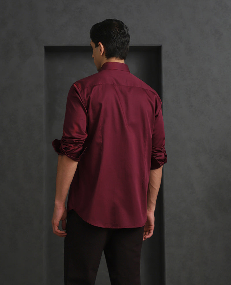 Maroon Slim Fit Cotton Shirt with Refined Embroidery