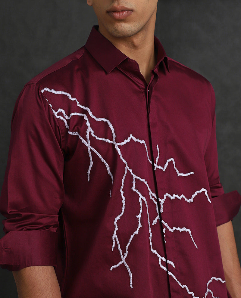 Maroon Slim Fit Cotton Shirt with Refined Embroidery