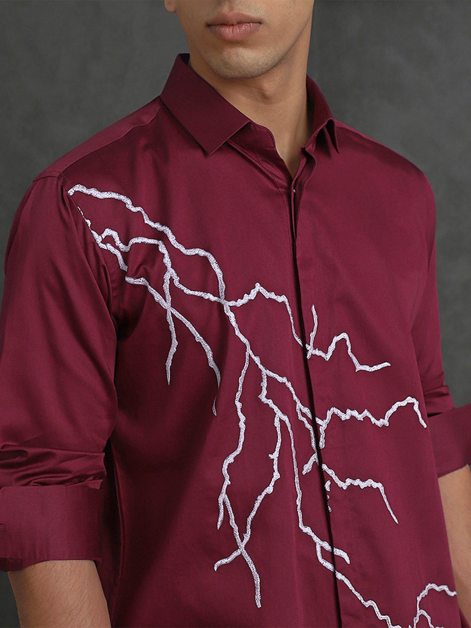 Maroon Slim Fit Cotton Shirt with Refined Embroidery