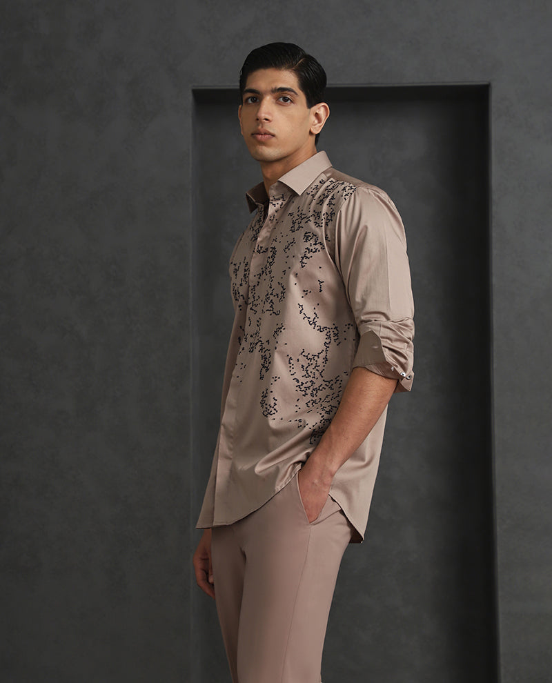 Choco Slim Fit Cotton Shirt with Elegant Embroidery Detailing