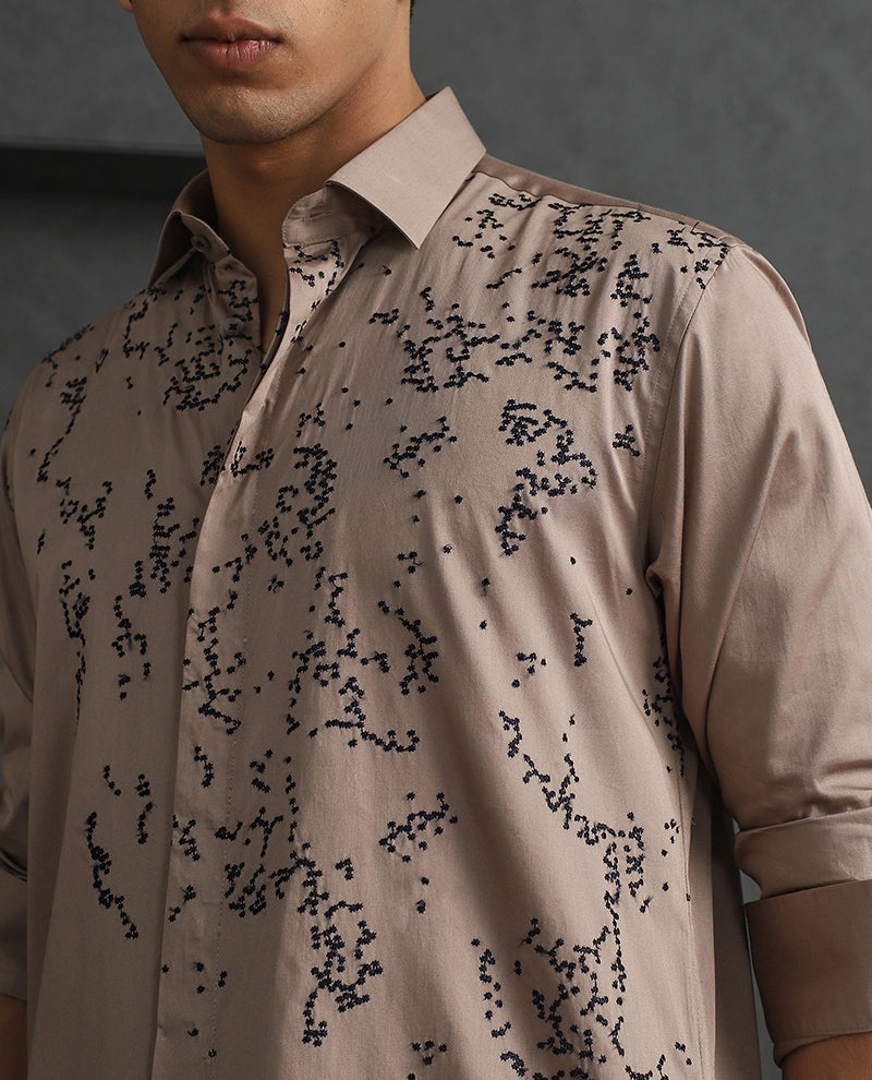 Choco Slim Fit Cotton Shirt with Elegant Embroidery Detailing