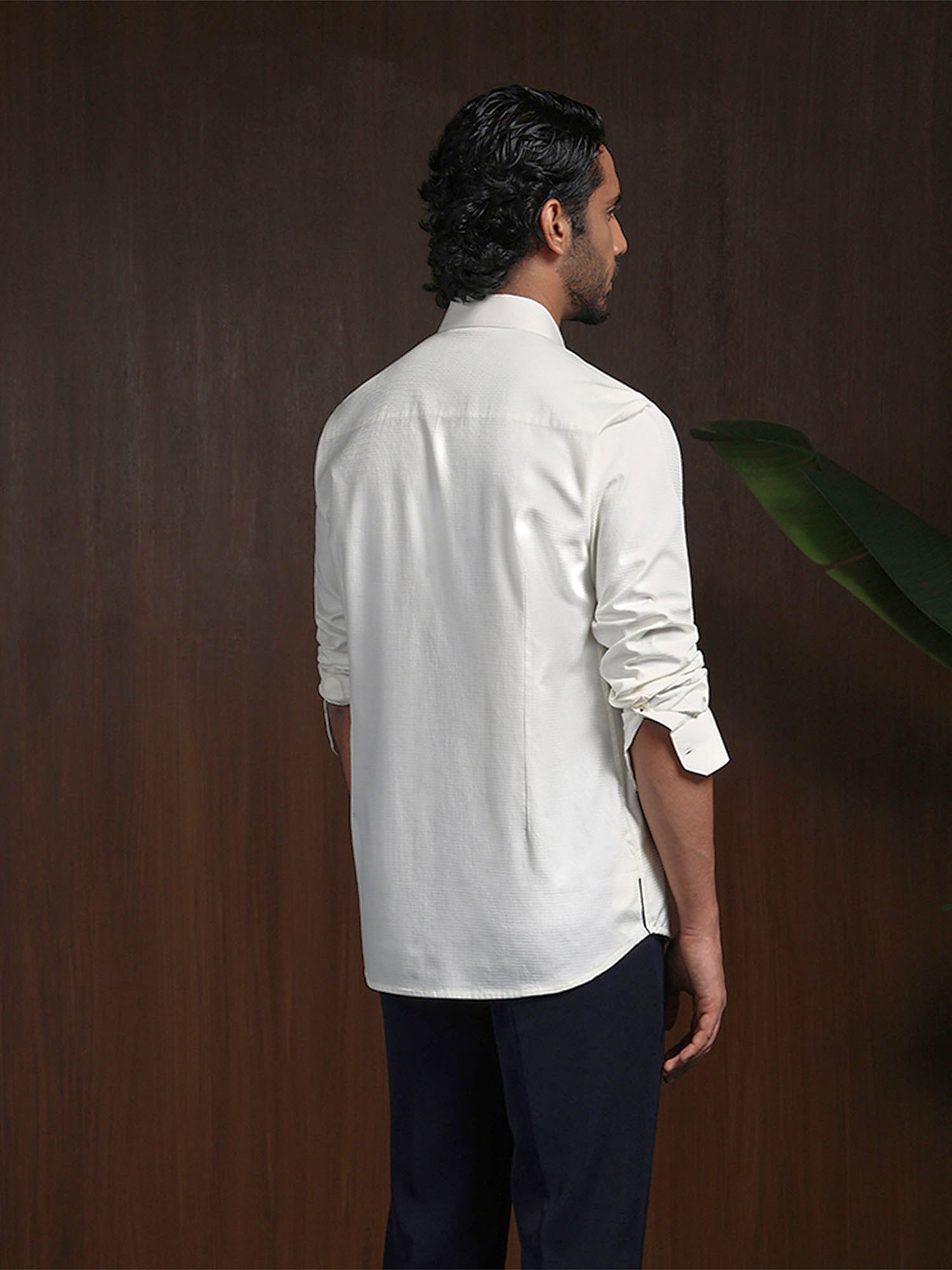 Cream Slim Fit Cotton Designer Shirt with Vibrant Appeal