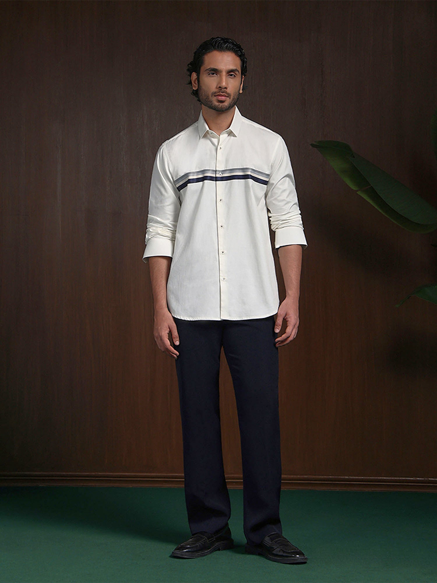 Cream Slim Fit Cotton Designer Shirt with Vibrant Appeal