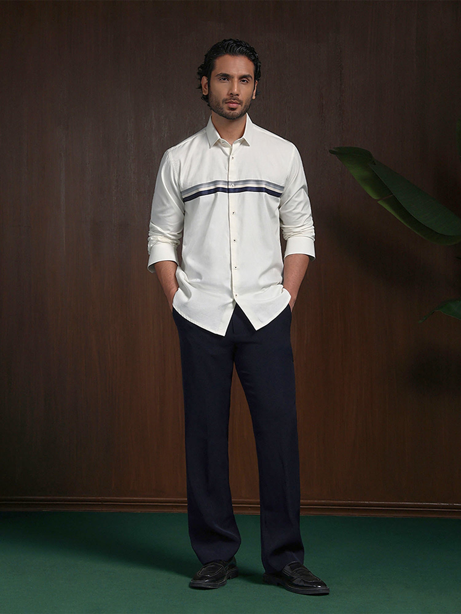 Cream Slim Fit Cotton Designer Shirt with Vibrant Appeal