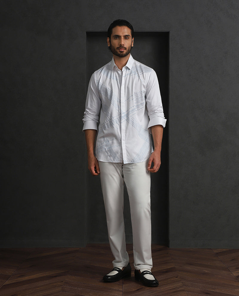 White Slim Fit Cotton Shirt with Refined Embroidery