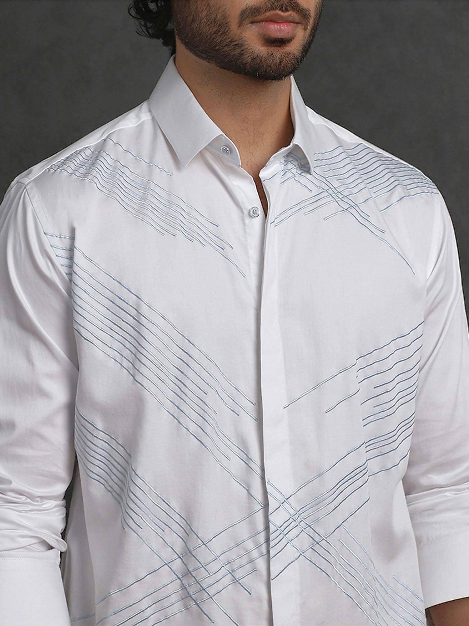 White Slim Fit Cotton Shirt with Refined Embroidery