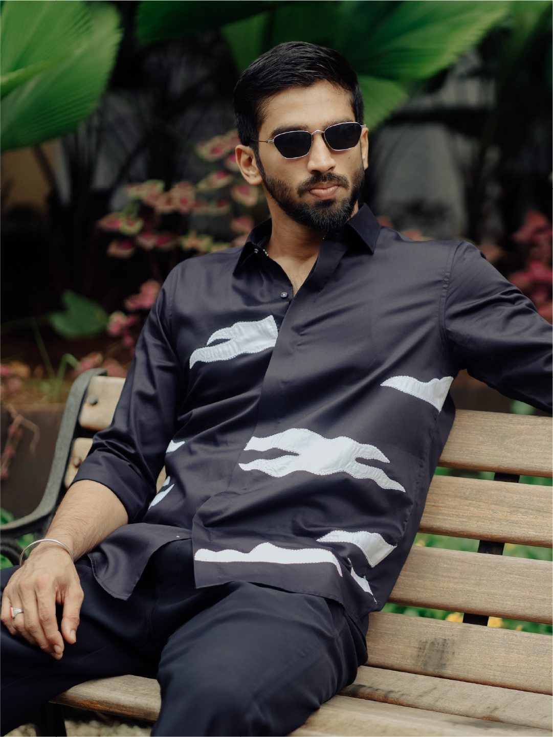 Navy Blue Abstract Embroidered Slim Fit Cotton Full Sleeve Shirt