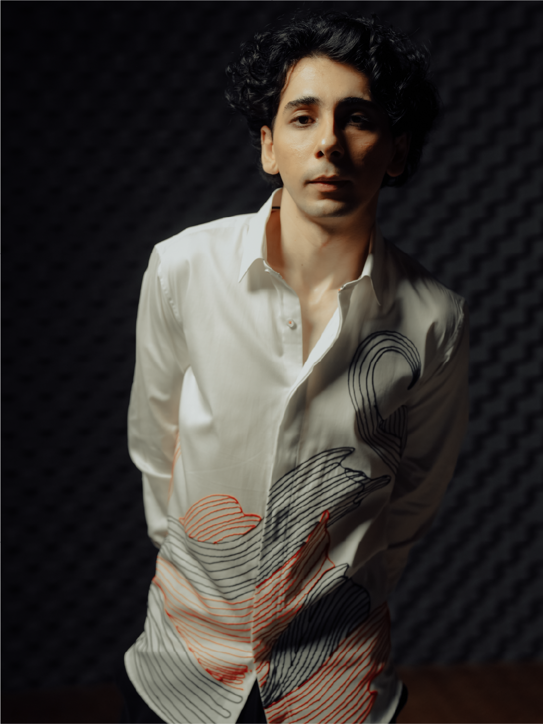 White Abstract Line Embroidered Slim Fit Cotton Full Sleeve Shirt