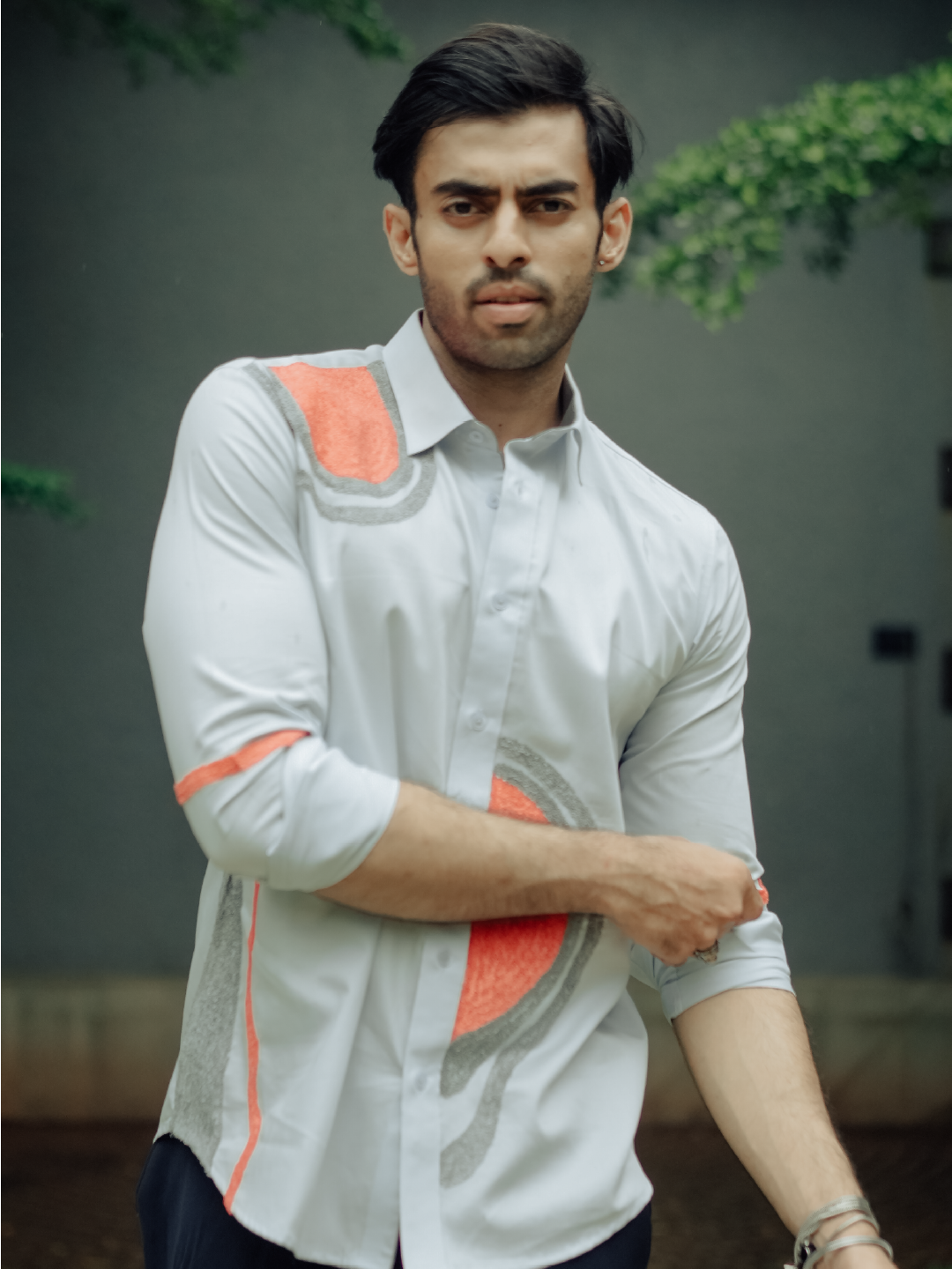 Sky Blue Embroidered Slim Fit Cotton Full Sleeve Shirt