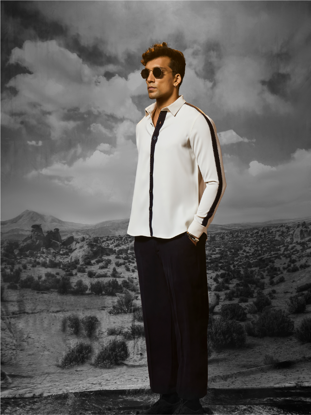 Cream Designer Slim Fit Full Sleeve Boomario Shirt for Men