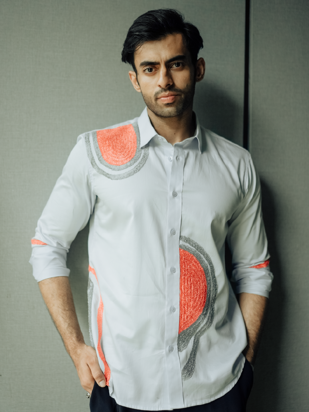Sky Blue Embroidered Slim Fit Cotton Full Sleeve Shirt