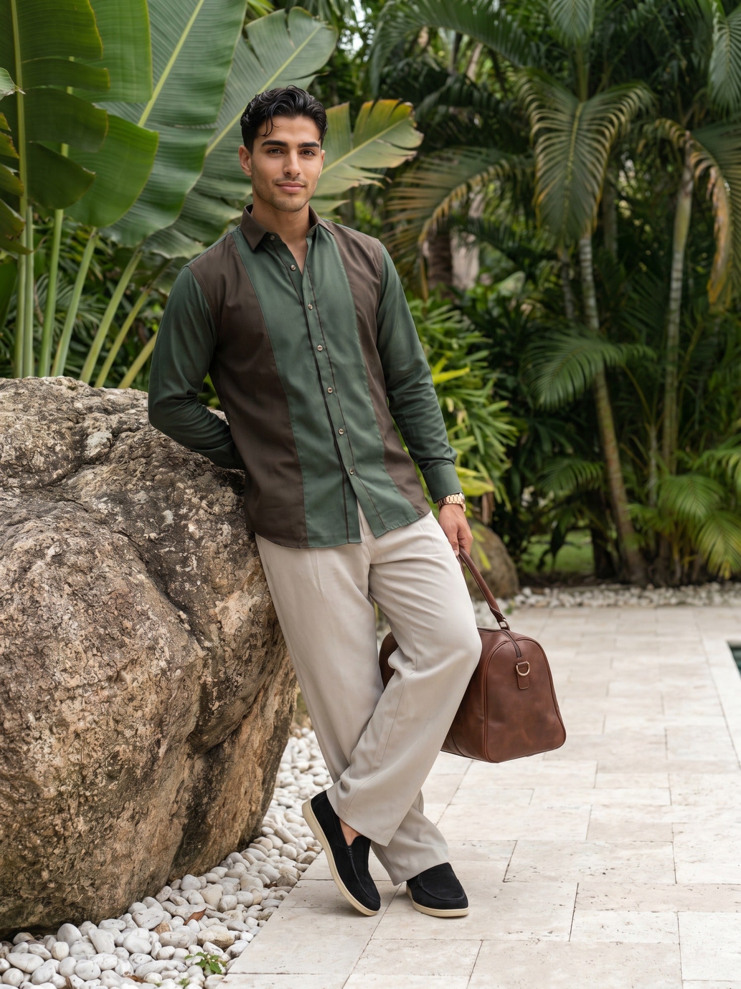 Bottle Green Designer Slim Fit Shirt For Men
